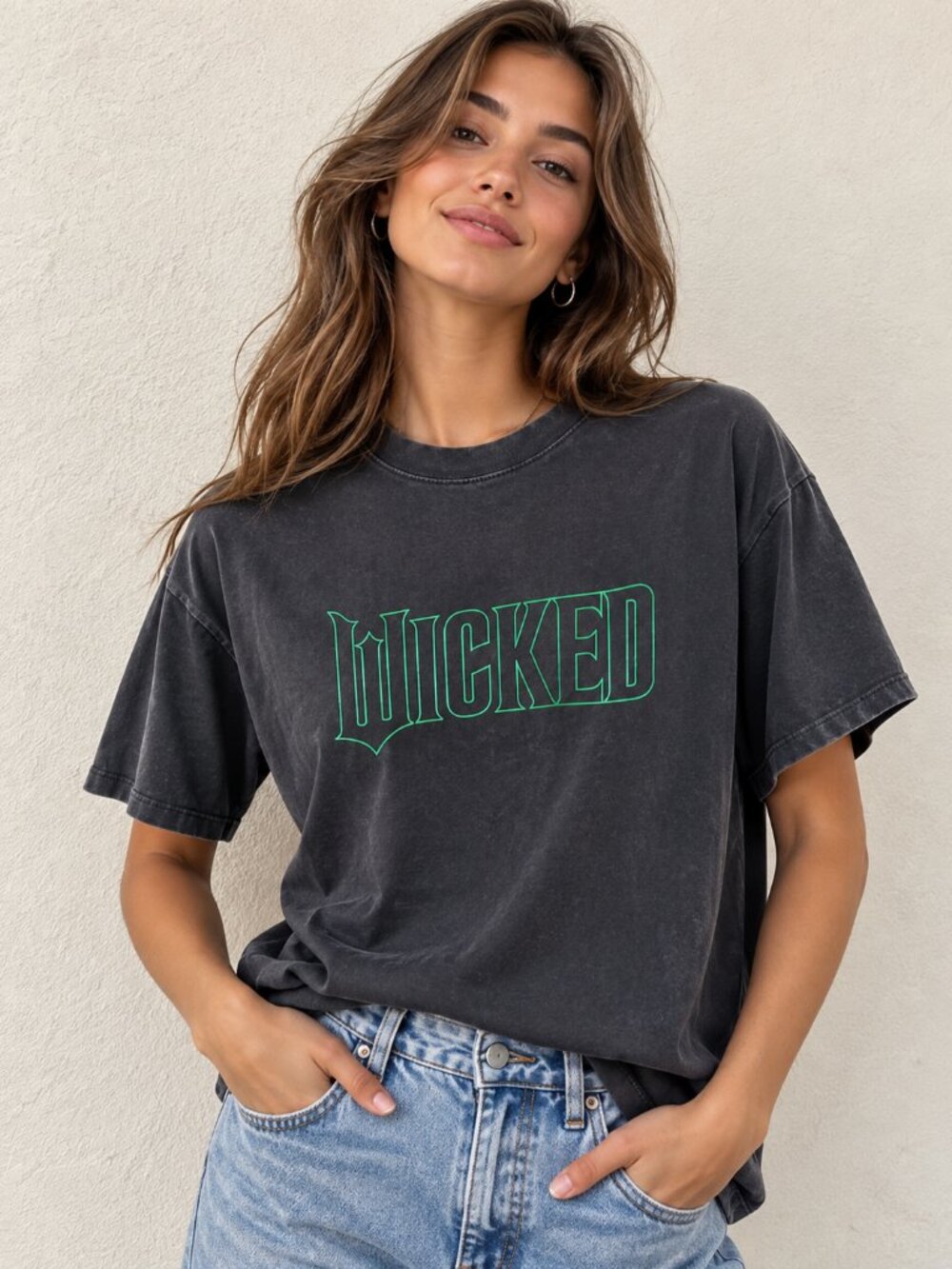 H&M Divided Wicked Graphic Tee Washed Charcoal Cropped T Shirt XS